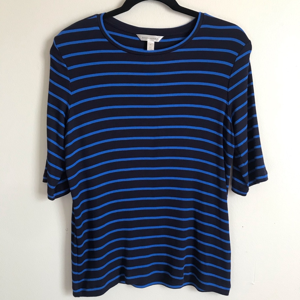 BANANA REPUBLIC Ribbed Navy Striped Elbow Tee